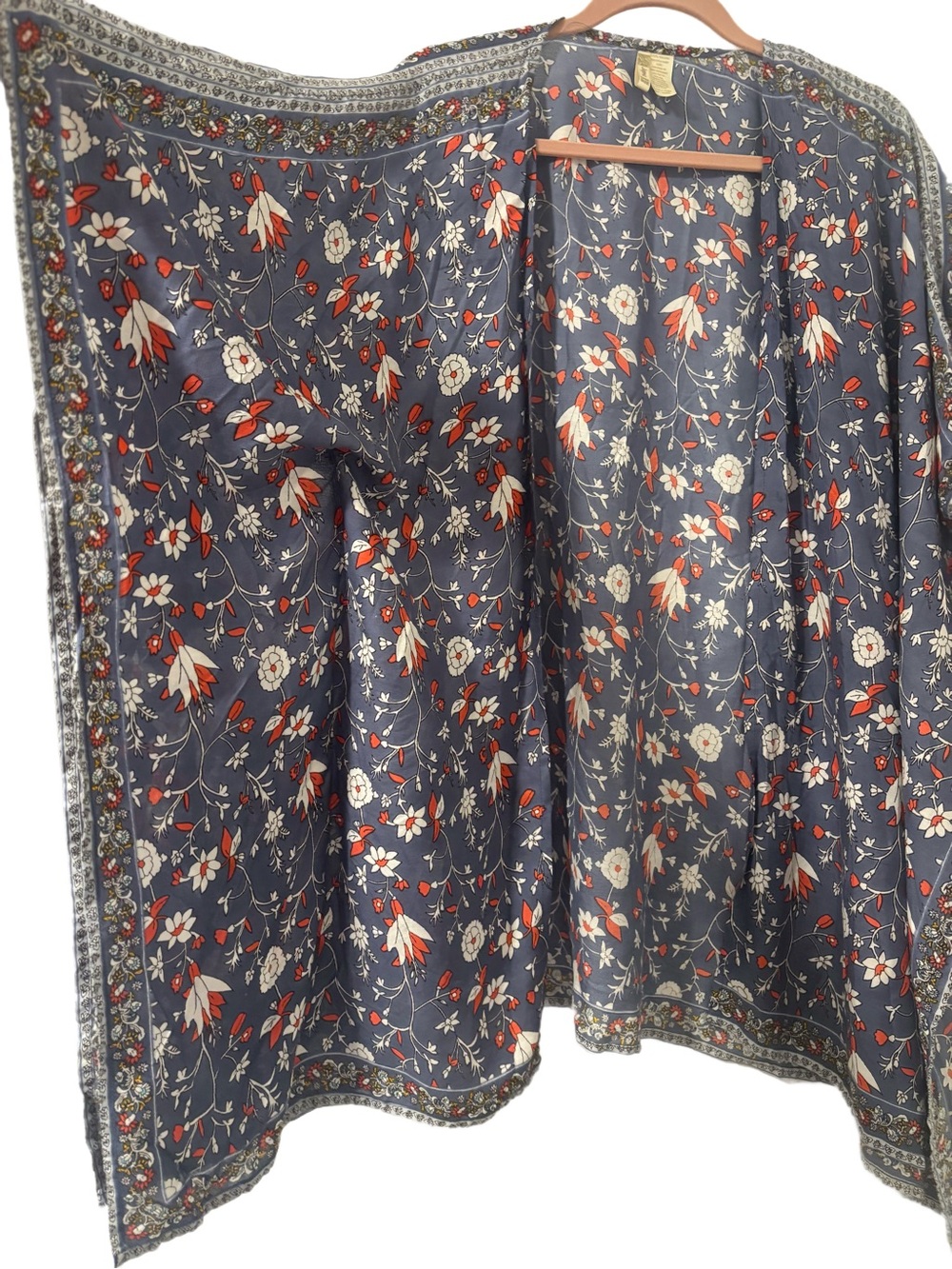 Japna Blue Floral Boho Open Front Kimono/ Cardigan/ Cover Up One Size/ Free Size
